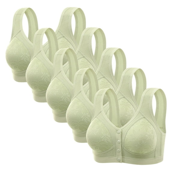 Fewfanhot 5Pc Women'S Middle-Aged and Elderly Plus Size Underwear Thin Mesh Front Buckle Style Nursing Underwear