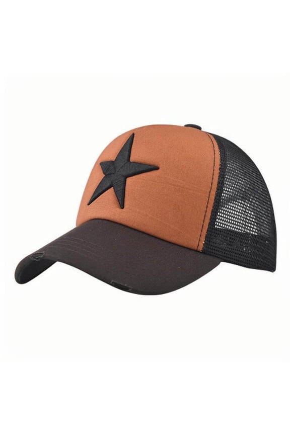 Baseball Cap Star-Embroidered Trucker Hat with Mesh Back, Breathable Cotton Blend Cap, Vintage Low Profile Sun Hat for Men Women Outdoor Travel