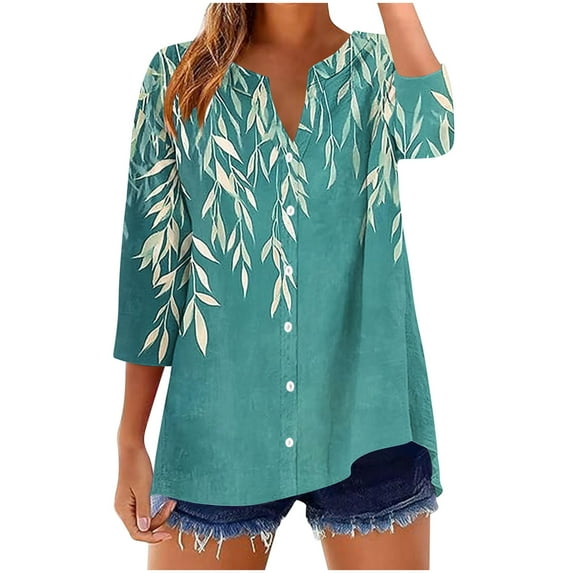 Fewfanhot Blouses for Women Dressy Casual V Neck Button Down Shirts Dressy Casual Collarless Gauze Summer Blouses