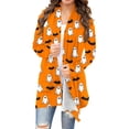 thumbnail image 1 of Fewfanhot Cardigans for Women Trendy Halloween Long Sleeve Cardigan Fall Open Front Cardigan Pumpkin Print Medium Length Coat, 1 of 6