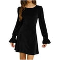 thumbnail image 1 of Fewfanhot Casual Dresses for Women Velvet Dress Long Sleeve Cocktail Party Club Dresses Flare Swing Mini Prom Dress for Wedding, 1 of 7