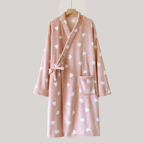 Fewfanhot Casual Flannel Robe - Lightweight & Breathable with Pockets, Long Sleeve Loose Pajamas Loungewear Nightgown for Winter Vacation