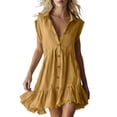 thumbnail image 1 of Fewfanhot Casual Summer Dresses for Women Summer Dress Notched V Neck Front Button Sleeveless Ruffle Hem Beach Vacation Mini Sun Dress, 1 of 5