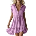 thumbnail image 1 of Fewfanhot Casual Summer Dresses for Women Summer Dress Notched V Neck Front Button Sleeveless Ruffle Hem Beach Vacation Mini Sun Dress, 1 of 5
