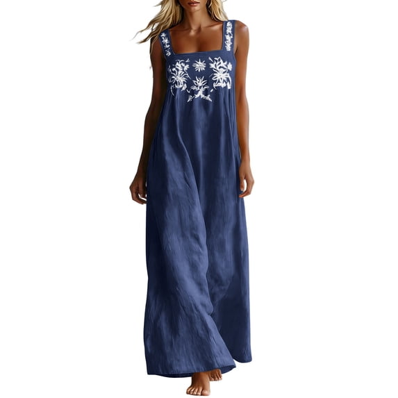 Fewfanhot Casual Summer Dresses for Women Summer Dresses 2026 Casual Sleeveless Square Neck Formal Wedding Guest Beach Vacation Maxi Dress