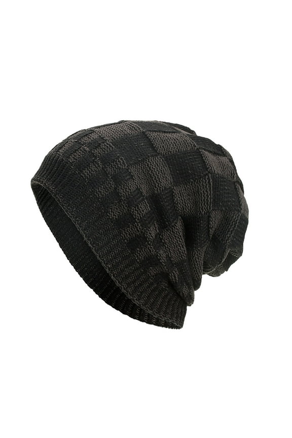 Checkered Knit Beanie Hat for Men Women, Warm Soft Slouchy Skull Cap, Stylish Grid Pattern Hat for Outdoor Activities Daily Wear Gift
