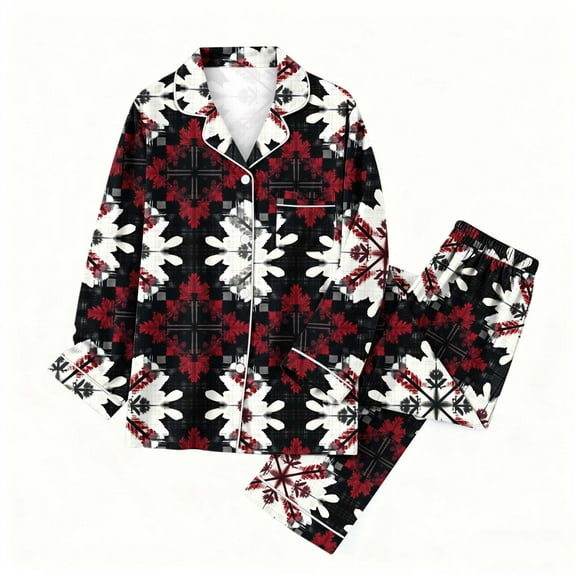 Fewfanhot Christmas Pajamas Long Sleeve Button Down Sleepwear Holiday Matching Pjs Comfy Lounge