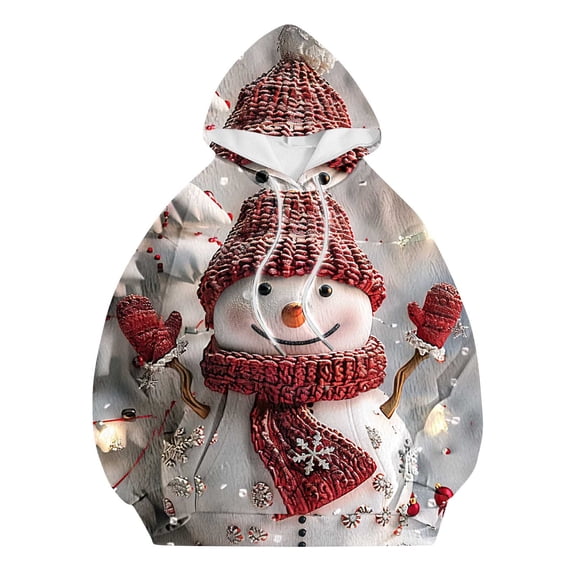 Fewfanhot Christmas Sweatshirts for Women Print Long Sleeved Hoodie Sweatshirts Casual Kangroo Pocket Pullover