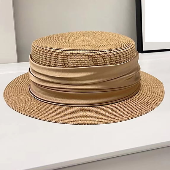Fewfanhot Classic Sun Hats Wide Brim Straw Boater Hat Foldable Packable Solid Color Beach Hat for Women