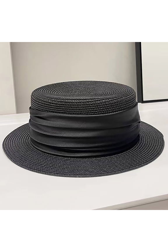 Classic Sun Hats Wide Brim Straw Boater Hat Foldable Packable Solid Color Beach Hat for Women