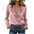 thumbnail image 1 of Fewfanhot Clothes for Women Dressy Casual Blouse Business Long Sleeve Tops Ruffle V Neck Work Shirt Fall Outfit, 1 of 9
