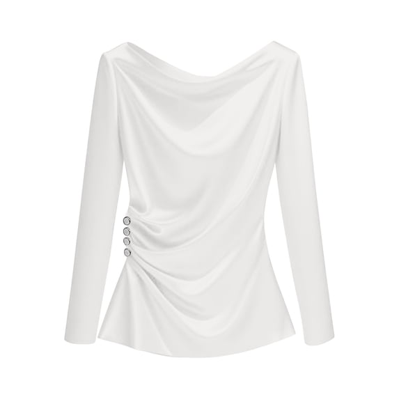 Fewfanhot Clothes for Women Satin Blouse Cowl Neck Draped Silky Long Sleeve Dressy Tops Fall Trendy Fashion Business Casual Outfit