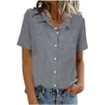 thumbnail image 1 of Fewfanhot Clothes for Women Short Sleeve Shirts V Neck Collared Button Down Shirt Tops with Pockets, 1 of 6