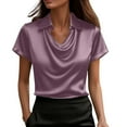 thumbnail image 1 of Fewfanhot Clothes for Women Silk Satin Tops Cap Short Sleeve Blouse V Neck Shirts Business Casual Outfits, 1 of 8