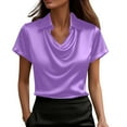 thumbnail image 1 of Fewfanhot Clothes for Women Silk Satin Tops Cap Short Sleeve Blouse V Neck Shirts Business Casual Outfits, 1 of 8