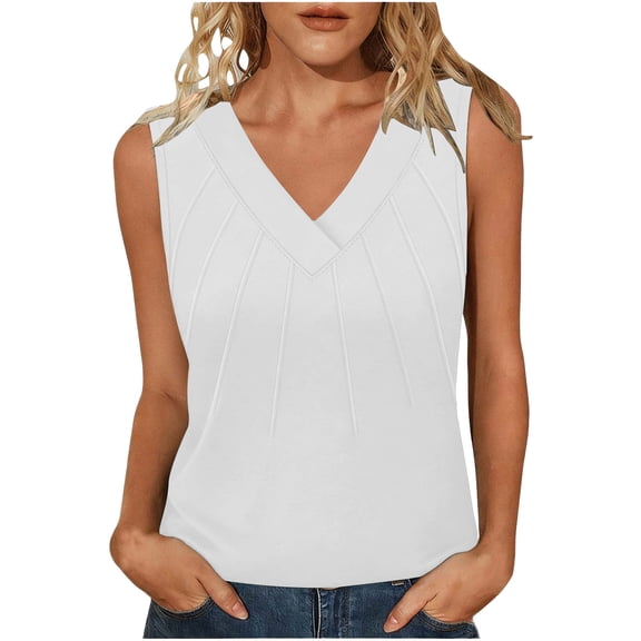 Fewfanhot Clothes for Women Summer Tank Tops V Neck Sleeveless Loose Fit Summer Casual T-Shirts Blouses