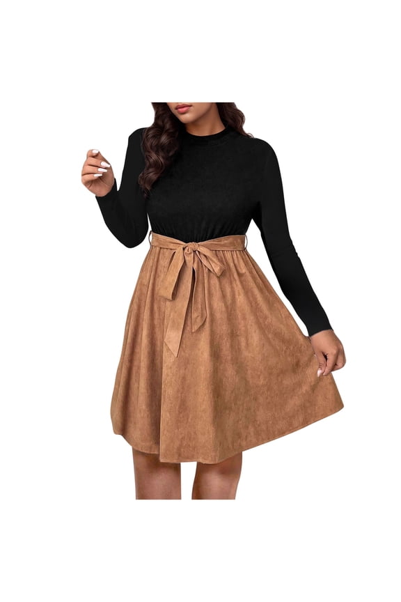 Cocktail Dresses for Women 2025 Trendy V Neck Knit A Line Long Sleeve Dress Sweater Dress