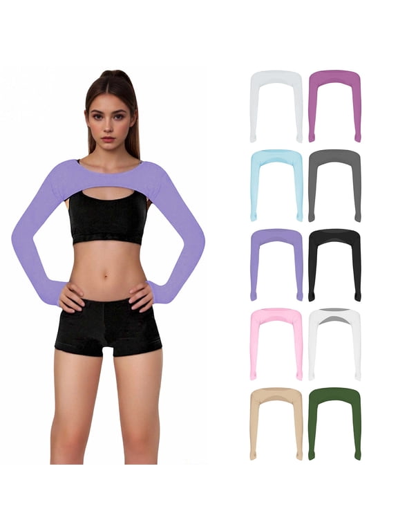 Cooling Ice Silk Arm Shrug Sun Sleeves, UPF UV Protection Thumb Hole Long Sleeve Shoulder Bolero Wrap