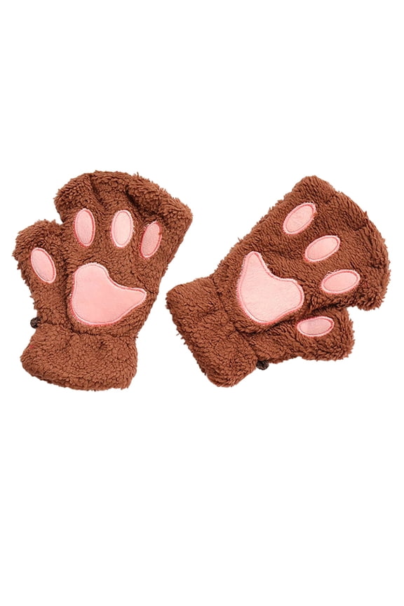 Cute Cat Plush Gloves, Fuzzy Fluffy Design with Pink Color, Fun Gift for Couple, Warm Cozy for Winter Indoor Outdoor Activities