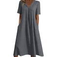 thumbnail image 1 of Fewfanhot Dresses for Women Casual Midi Dress with Pocket V Neck Short Sleeve Relaxed Flowy Dress Summer Long Dress, 1 of 6