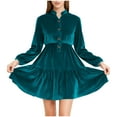 thumbnail image 1 of Fewfanhot Dresses for Women Elegant Classy Long Sleeve Corduroy Dress Above Knee A-Line V Neck Fall Spring Short Work Dress, 1 of 8