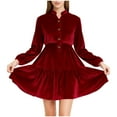 thumbnail image 1 of Fewfanhot Dresses for Women Elegant Classy Long Sleeve Corduroy Dress Above Knee A-Line V Neck Fall Spring Short Work Dress, 1 of 8