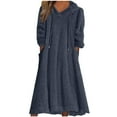 thumbnail image 1 of Fewfanhot Dresses for Women Fashion Plush Solid Color Pocket Hooded Long Sleeve Dress Home Long Nightgown, 1 of 5