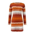 thumbnail image 1 of Fewfanhot Dresses for Women Knitted Striped Bodycon Mini Sweater Dress Long Sleeve Crew Neck Fall Winter, 1 of 3