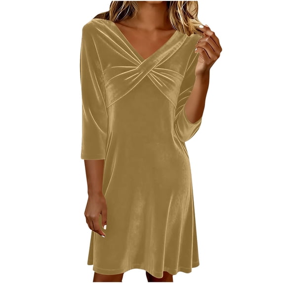 Fewfanhot Dresses for Women Long Sleeve Velvet Evening Mini Draped Collar Neck Cocktail Dance Party Dress