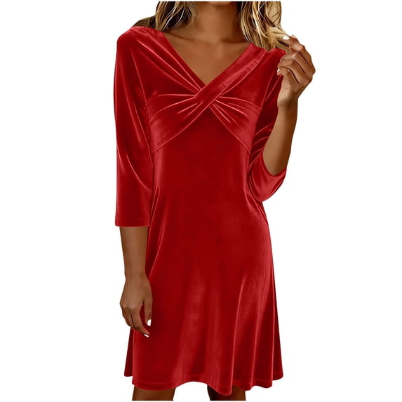 Fewfanhot Dresses for Women Long Sleeve Velvet Evening Mini Draped Collar Neck Cocktail Dance Party Dress