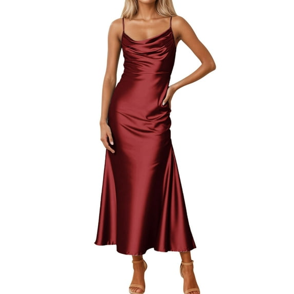 Fewfanhot Dresses for Women Sleeveless Formal Wedding Guest Bridesmaid Slip Dress with Slit