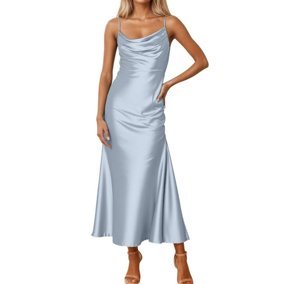 Fewfanhot Dresses for Women Sleeveless Formal Wedding Guest Bridesmaid Slip Dress with Slit