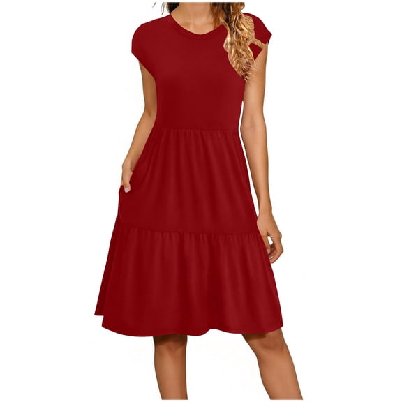 Fewfanhot Dresses for Women Summer Dresses for Women Casual Sundresses Floral Tiered Swing Babydoll Vacation Mini Dress
