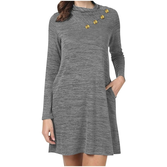 Fewfanhot Dresses for Women Tunic Tops for Leggings Long Sleeve Sweater Cowl Neck Fashion Shirt Dress