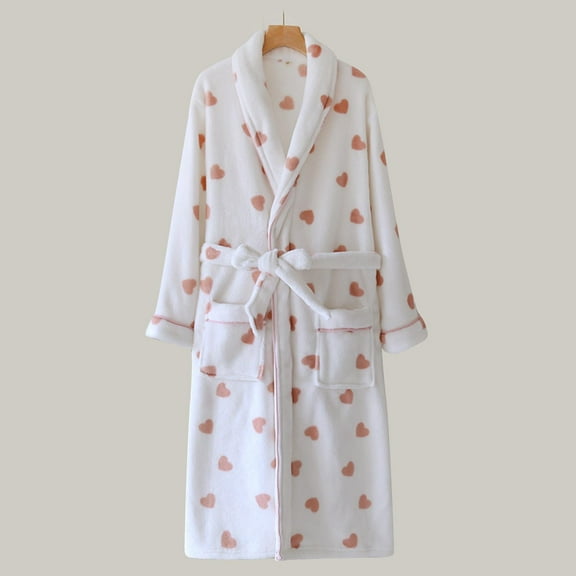 Fewfanhot Elegant Flannel Robe - Lightweight & Breathable with Pockets, Long Sleeve Loose Pajamas Loungewear Nightgown for Winter Vacation