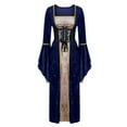 thumbnail image 1 of Fewfanhot Fall Dresses for Women Halloween Renaissance Medieval Lace up Irish Over Long Dresses Retro Gown, 1 of 5