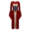 thumbnail image 1 of Fewfanhot Fall Dresses for Women Halloween Renaissance Medieval Lace up Irish Over Long Dresses Retro Gown, 1 of 5