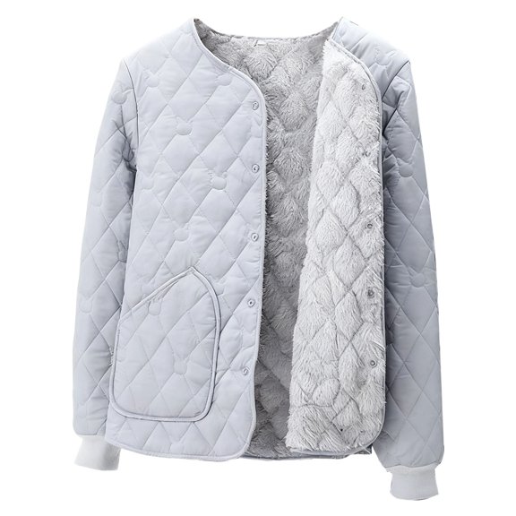 Fewfanhot Fall Jackets for Women Long Sleeve Winter Jacket Coats Zip Up Stand Collar Quilted Outerwear Jackets with Pocket