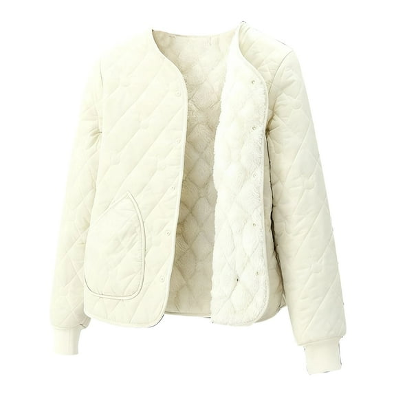 Fewfanhot Fall Jackets for Women Long Sleeve Winter Jacket Coats Zip Up Stand Collar Quilted Outerwear Jackets with Pocket