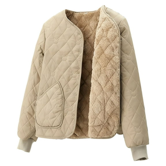 Fewfanhot Fall Jackets for Women Long Sleeve Winter Jacket Coats Zip Up Stand Collar Quilted Outerwear Jackets with Pocket