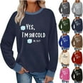 thumbnail image 1 of Fewfanhot Fall Outfits for Women 2025 Crewneck Sweatshirt with Pockets Casual Loose Long Sleeve Letter Graphic Comfy Sweatshirts, 1 of 7