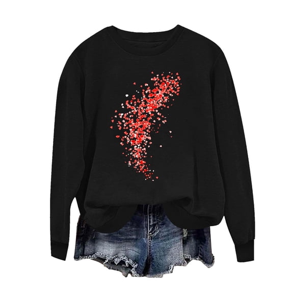 Fewfanhot Fall Outfits for Women 2025 Cute Red Love Heart Graphic Pullover Tops Love Day Gift Shirt Long Sleeve Tees