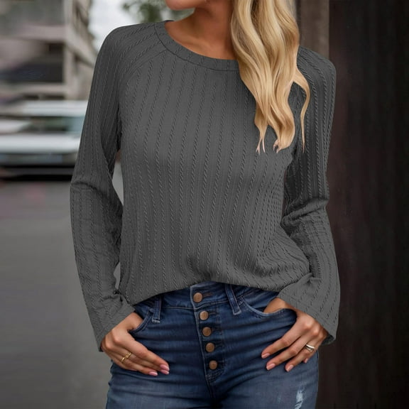Fewfanhot Fall Outfits for Women 2025 Long Sleeve Lightweight Shirts 2025 Fall Fashion Clothing Trendy Tops Crewneck Knit Basic Tee