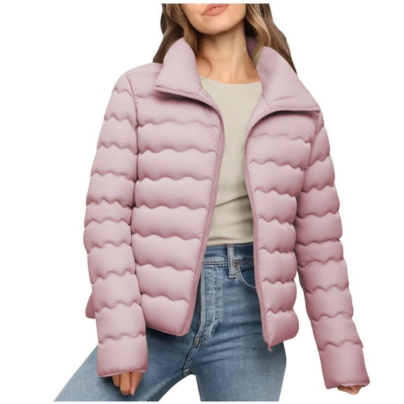Fewfanhot Fall Outfits for Women Causal Lightweight Quilted Jackets Long Sleeve Oversized Warm Winter Zip Up Coat with Pockets