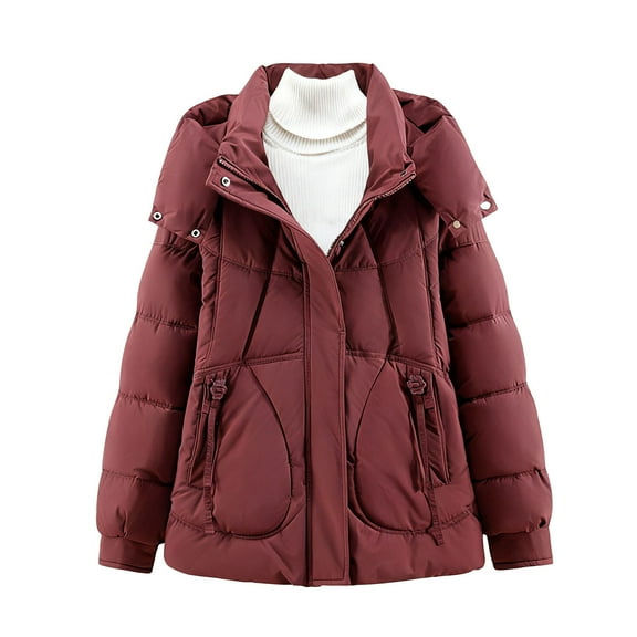 Fewfanhot Fall Outfits for Women Waterproof Coat Winter Parka Long Puffer Jacket Padded Hooded Clothes