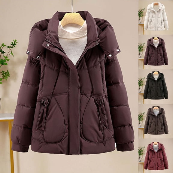 Fewfanhot Fall Outfits for Women Waterproof Coat Winter Parka Long Puffer Jacket Padded Hooded Clothes