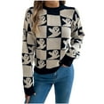 thumbnail image 1 of Fewfanhot Fall Sweaters for Women Checkered Holiday Oversized Sweater Cute Plaid Print Crewneck Knit Puff Sleeve Jumpers, 1 of 9