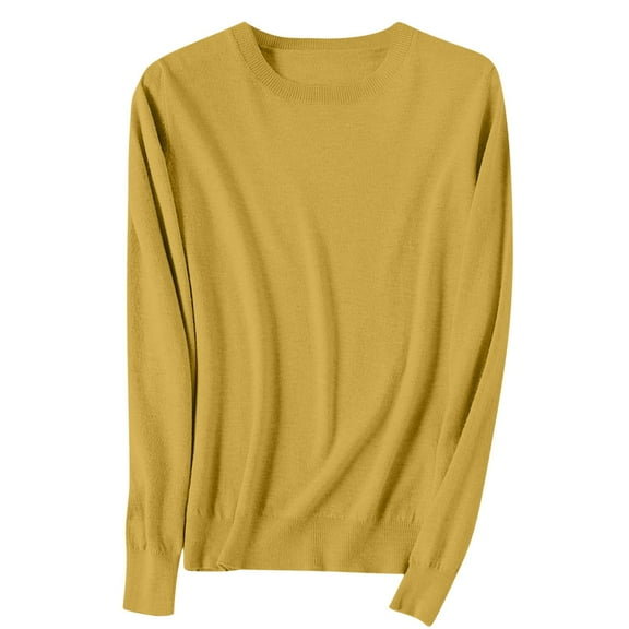 Fewfanhot Fall Sweaters for Women Round Neck Everyday Long Sleeve Plus Oversize Pullover Sweater Top Shirt