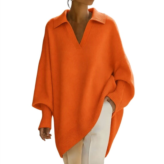Fewfanhot Fall Sweaters for Women Oversized Batwing Sweaters Long Sleeve Crew Neck Knit Asymmetrical Pullover Tops
