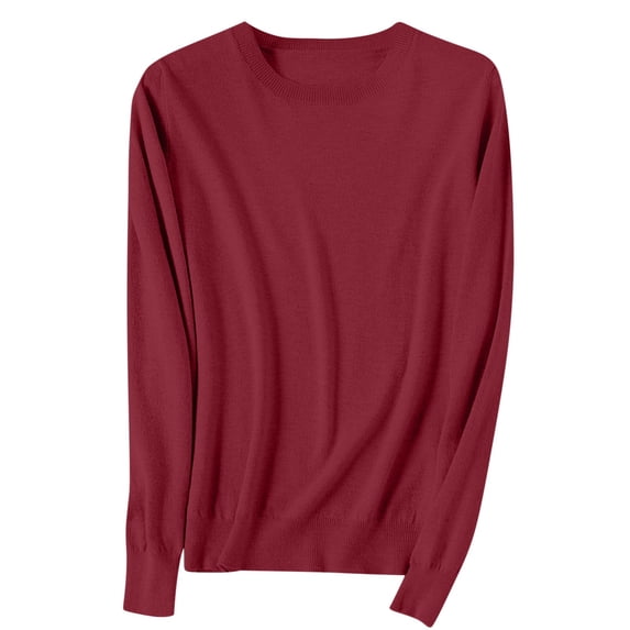 Fewfanhot Fall Sweaters for Women Round Neck Everyday Long Sleeve Plus Oversize Pullover Sweater Top Shirt